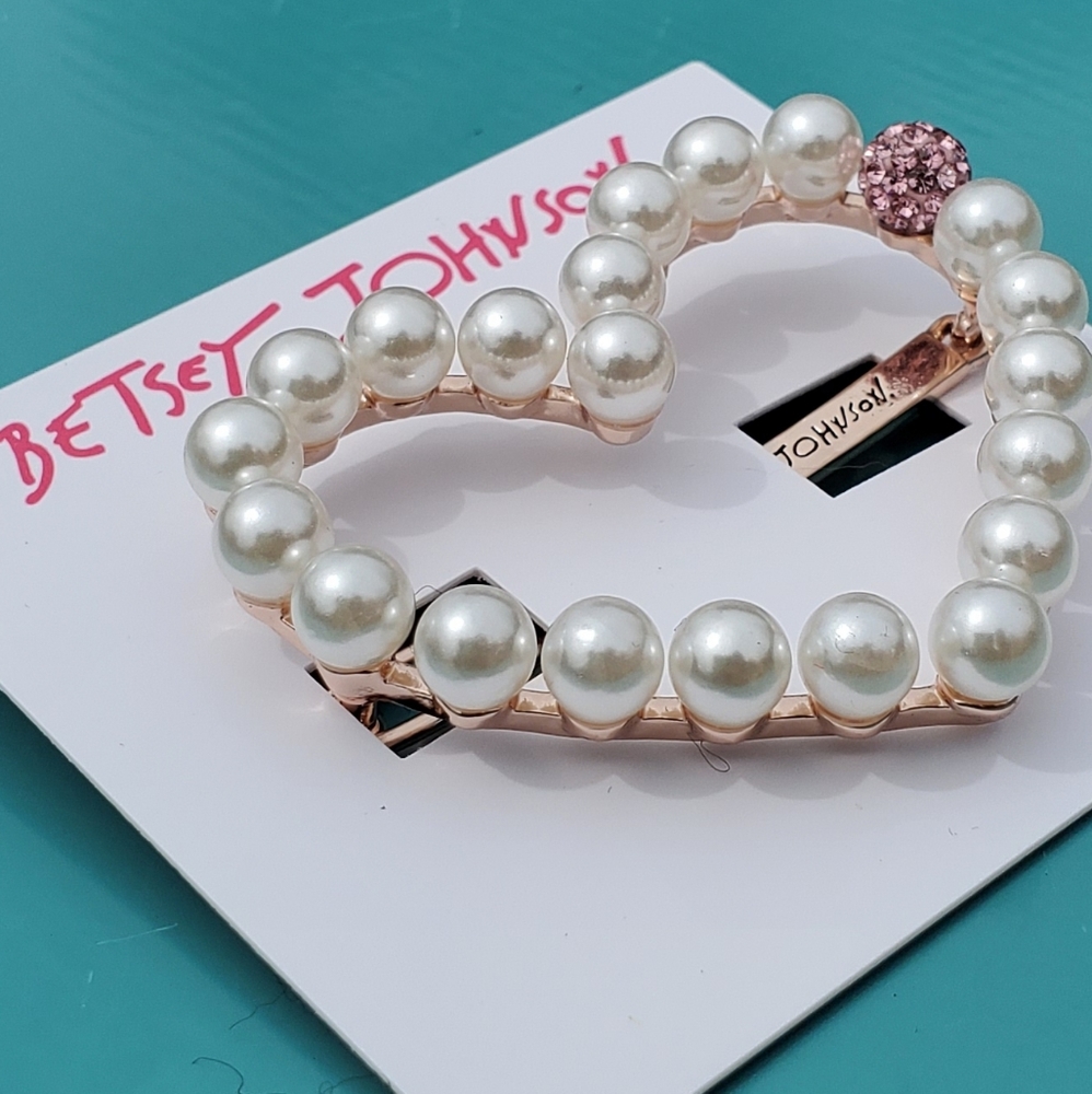 Rose Gold Crystal/Pearl Open Heart Hair Barrette - Picture 11 of 16